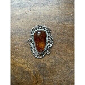 Vintage Baltic Amber Pin Brooch CCCP USSR 1980s